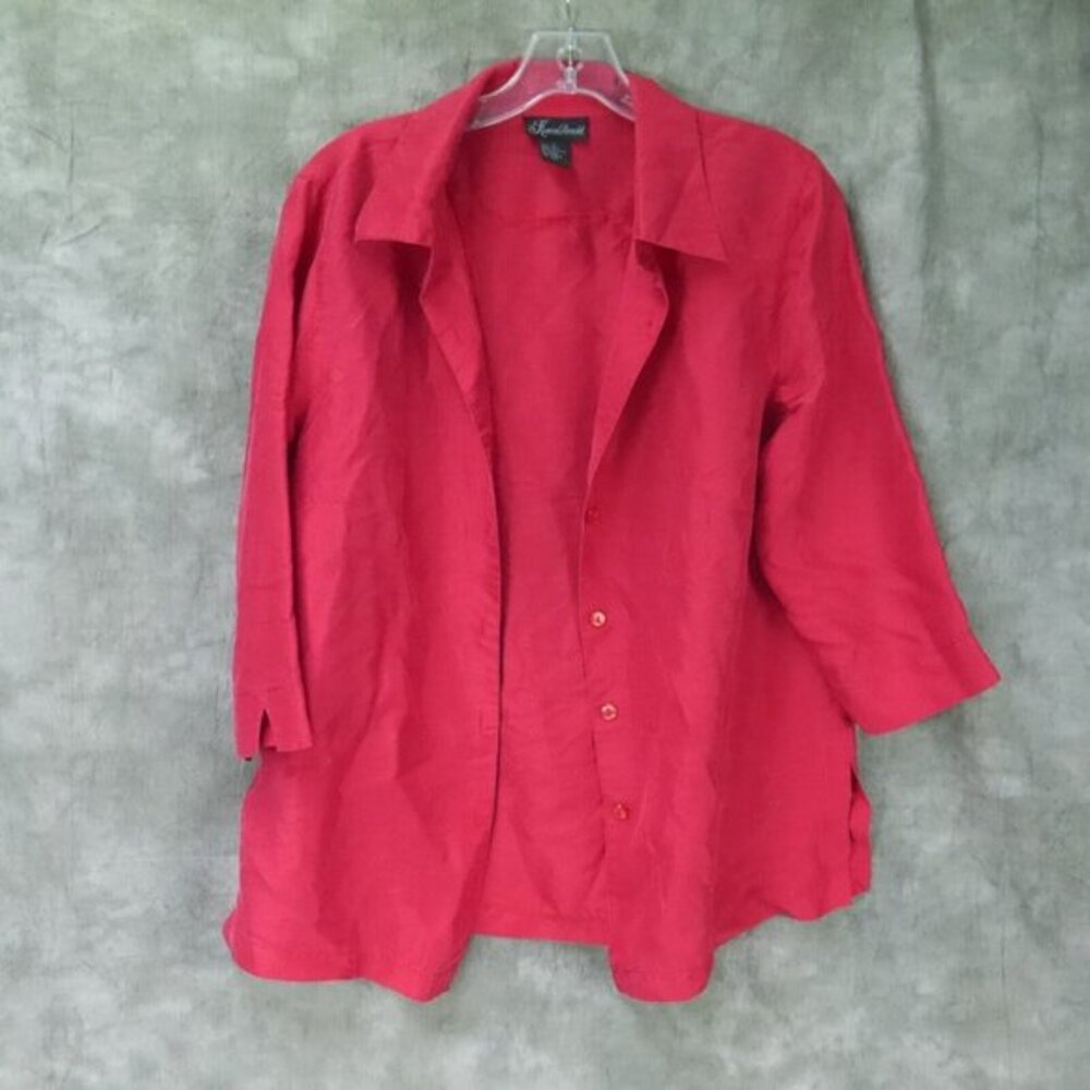 EUC Karen Arnold‎ Vintage RED SILK 3/4 SLEEVE BLOUSE Women Size Large vtg S-8744